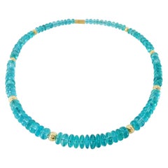 Paraiba Blue Green Apatite Rondel Beaded Necklace with 18 Carat Yellow Gold