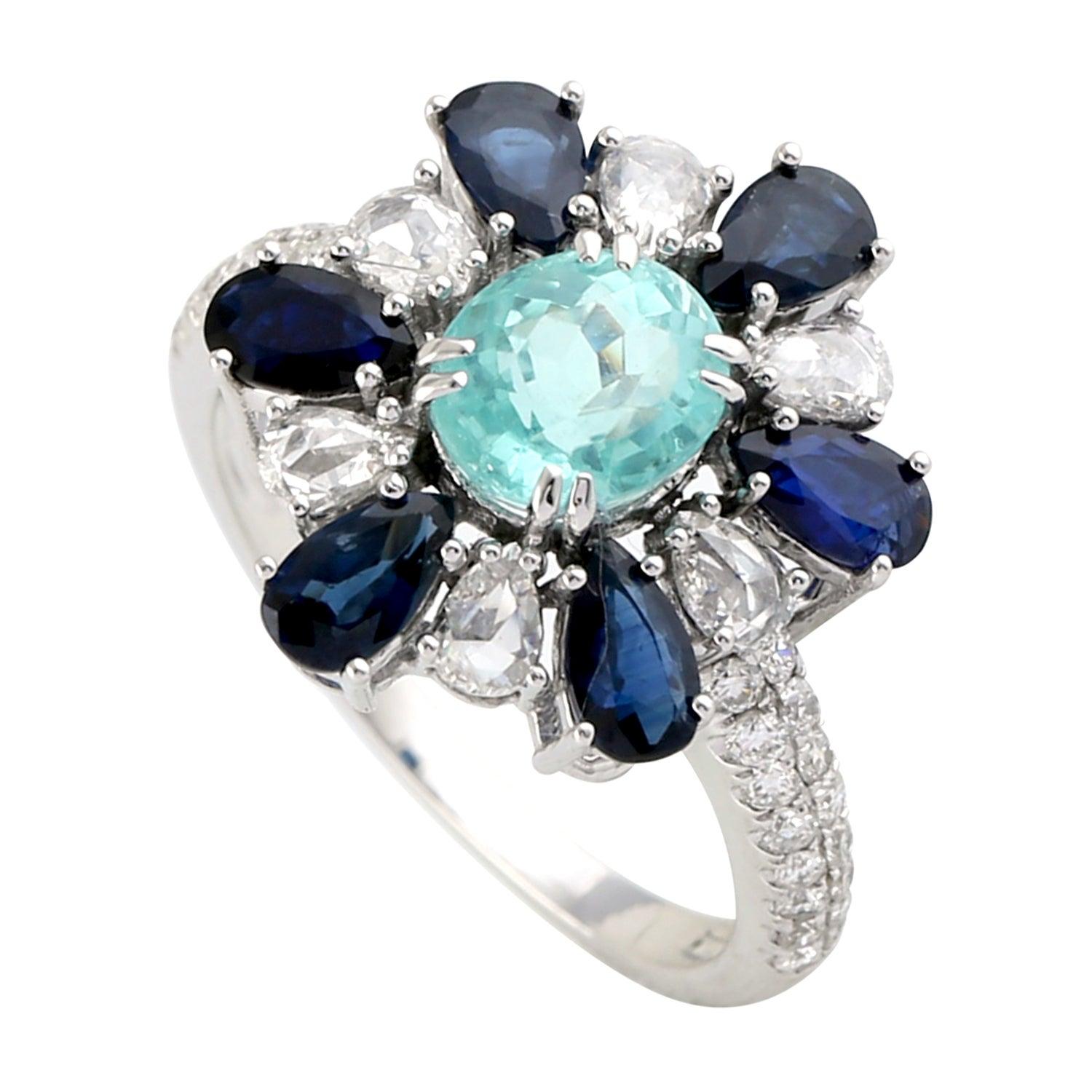 For Sale:  Paraiba Blue Sapphire Diamond 18 Karat Gold Ring 2