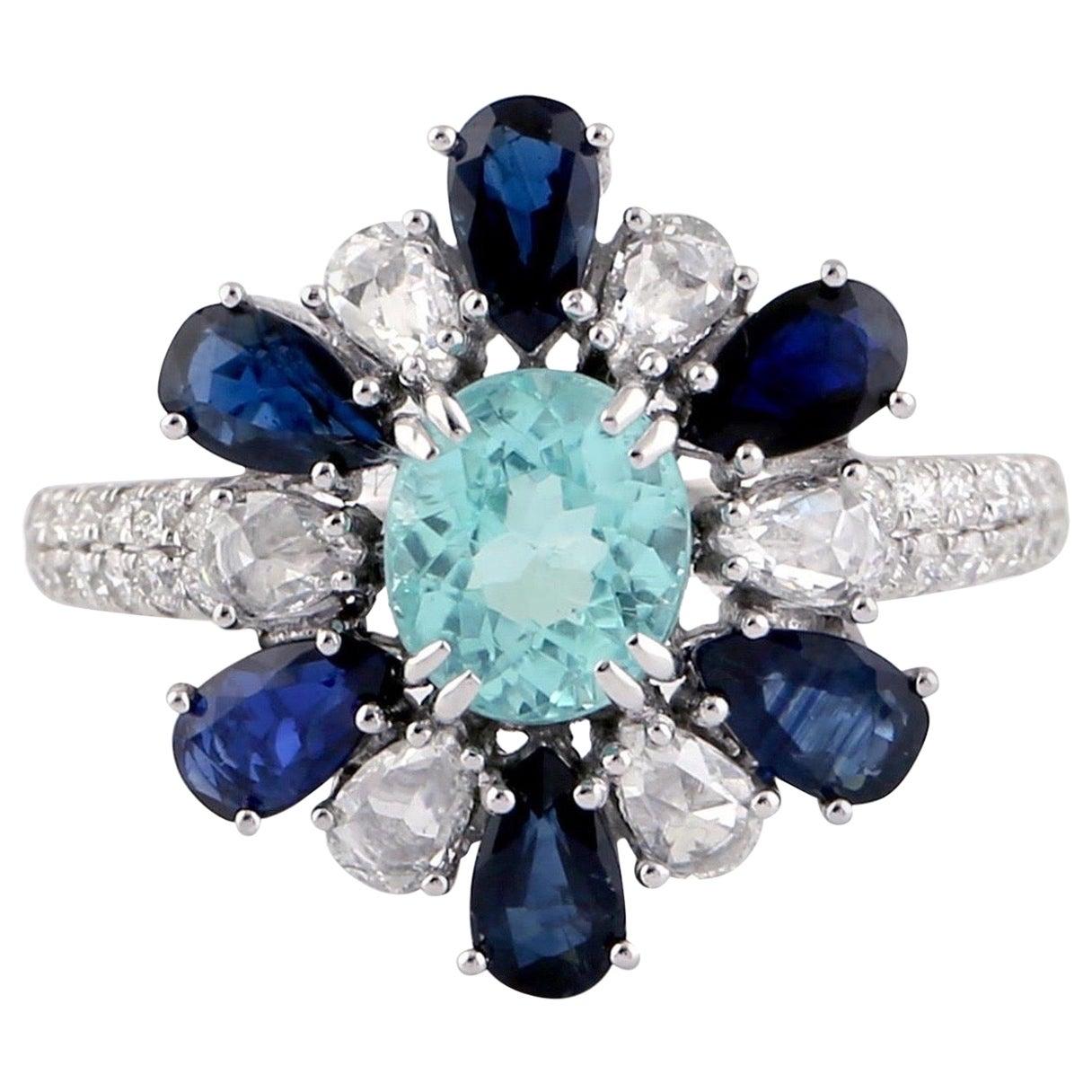 Paraiba Blue Sapphire Diamond 18 Karat Gold Ring