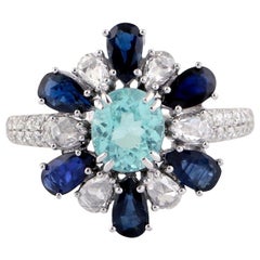 Paraiba Blauer Saphir Diamant 18 Karat Gold Ring