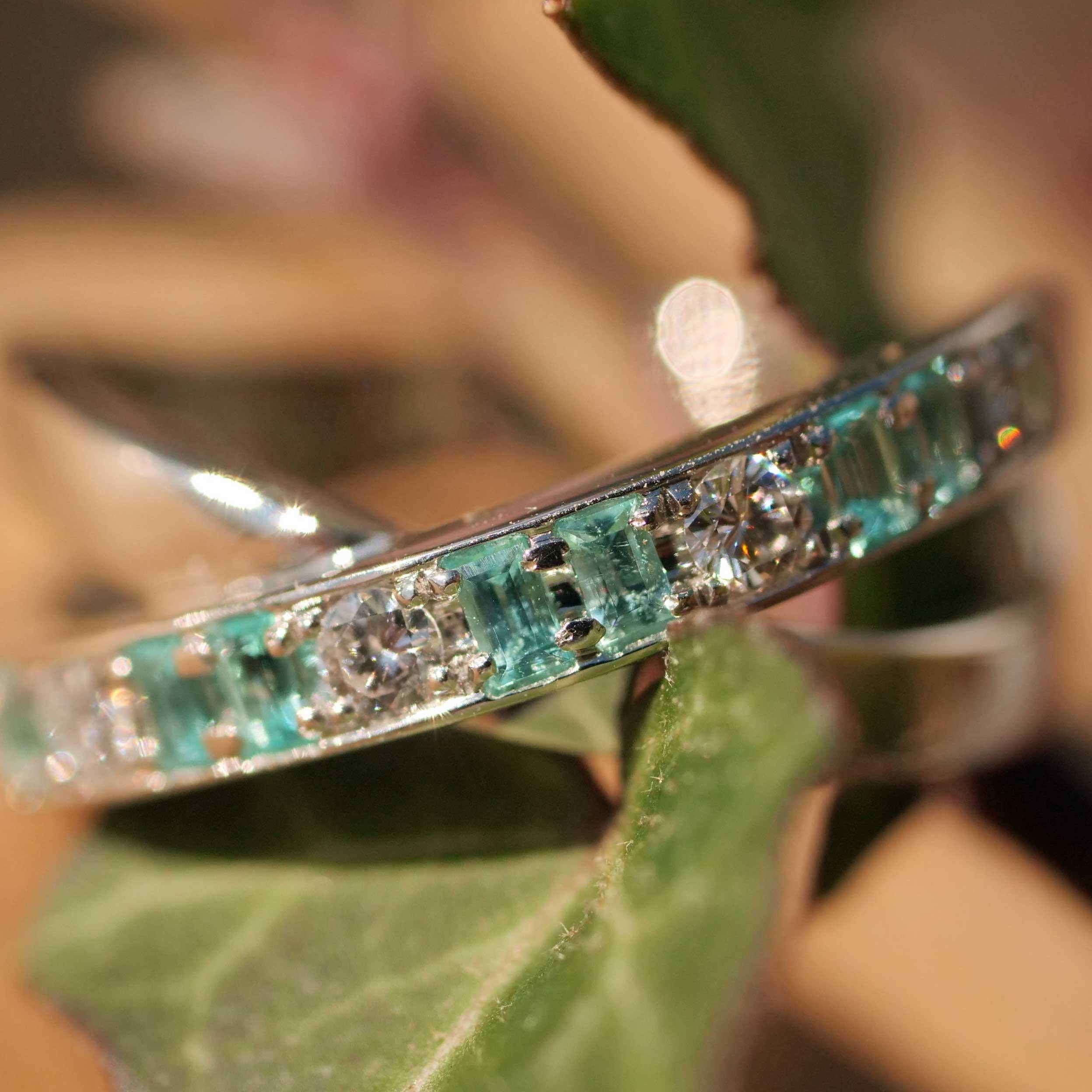 Anello Paraiba Brilliante 0,17 ct 0,16 ct 950 Platino particolarmente puro Pietre preziose in vendita 1