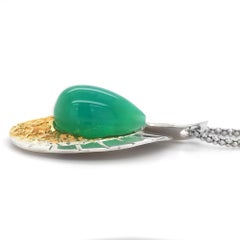 Agata naturale color Paraiba 15,27 carati in argento e ciondolo 14KYG