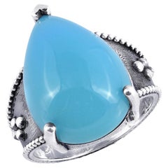 "Paraiba" color Agate Gemstone 12.12 carats set in Silver Ring / JupiterGem