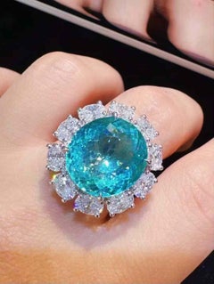 Paraiba Diamond & White Diamond Ring, 12 Carats Paraiba, 3 Carats Diamonds, 18K
