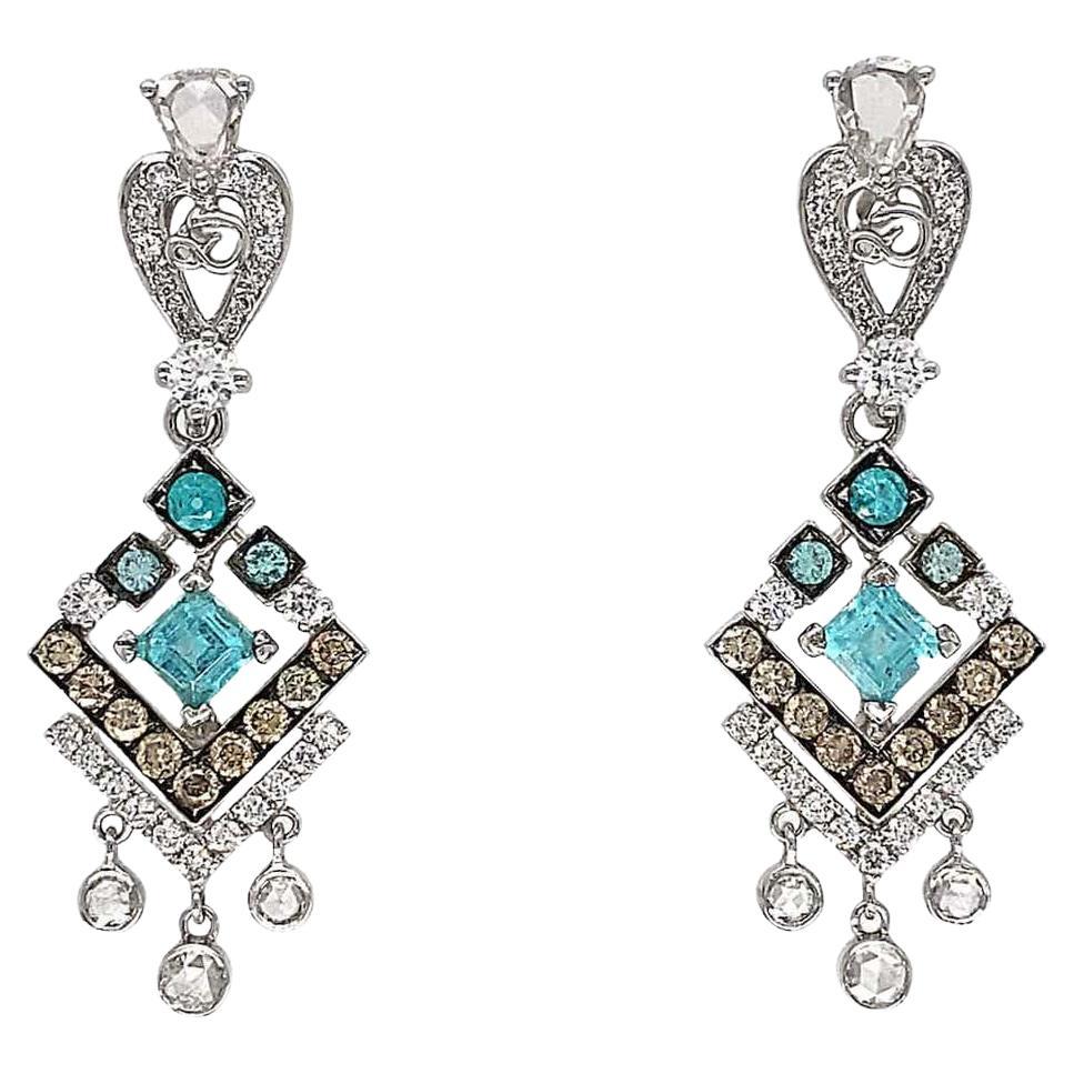Paraiba & Diamonds Barocca Earrings in 18K White and Black Gold For Sale