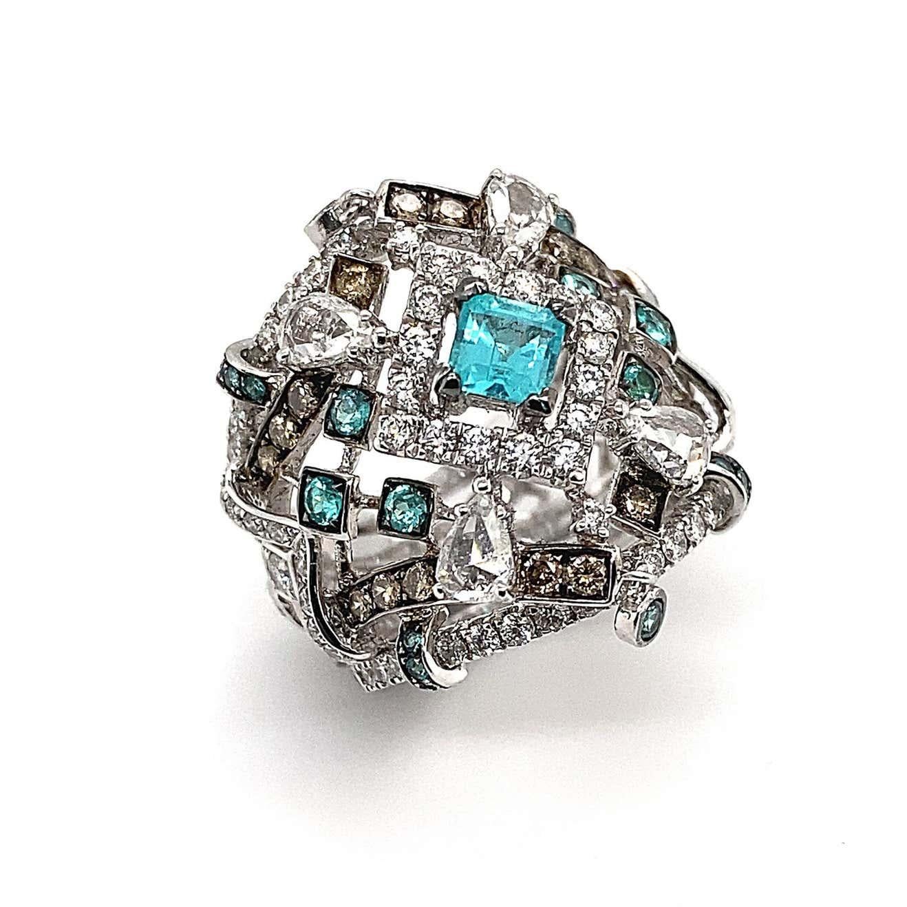 Paraiba & Diamonds Barocca Ring in 18K White and Black Gold In New Condition For Sale In Hong Kong, HK