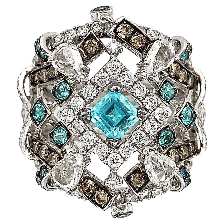 Paraiba & Diamonds Barocca Ring in 18K White and Black Gold For Sale