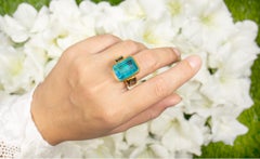 Paraiba Quartz Ring London Blue Topaz 17 Carats 18K Yellow Gold Plated Silver