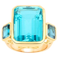 Anillo de Cuarzo Paraiba Topacio Azul Londres 17 Quilates Chapado en Oro Amarillo 18K Plata