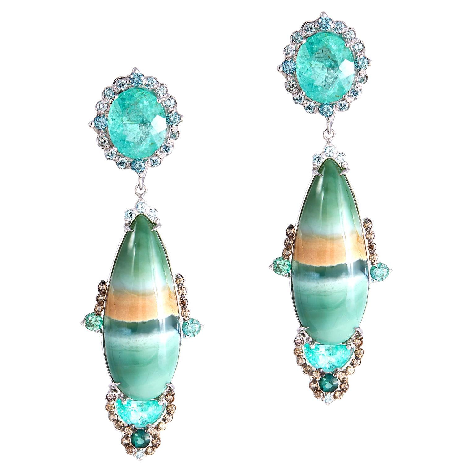 Rare Paraiba tourmaline and diamond earrings, by Carvin French at 1stDibs