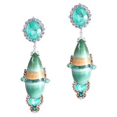 Paraiba & Rare Earth Diamant-Ohrringe, 18K Gold, verstellbar