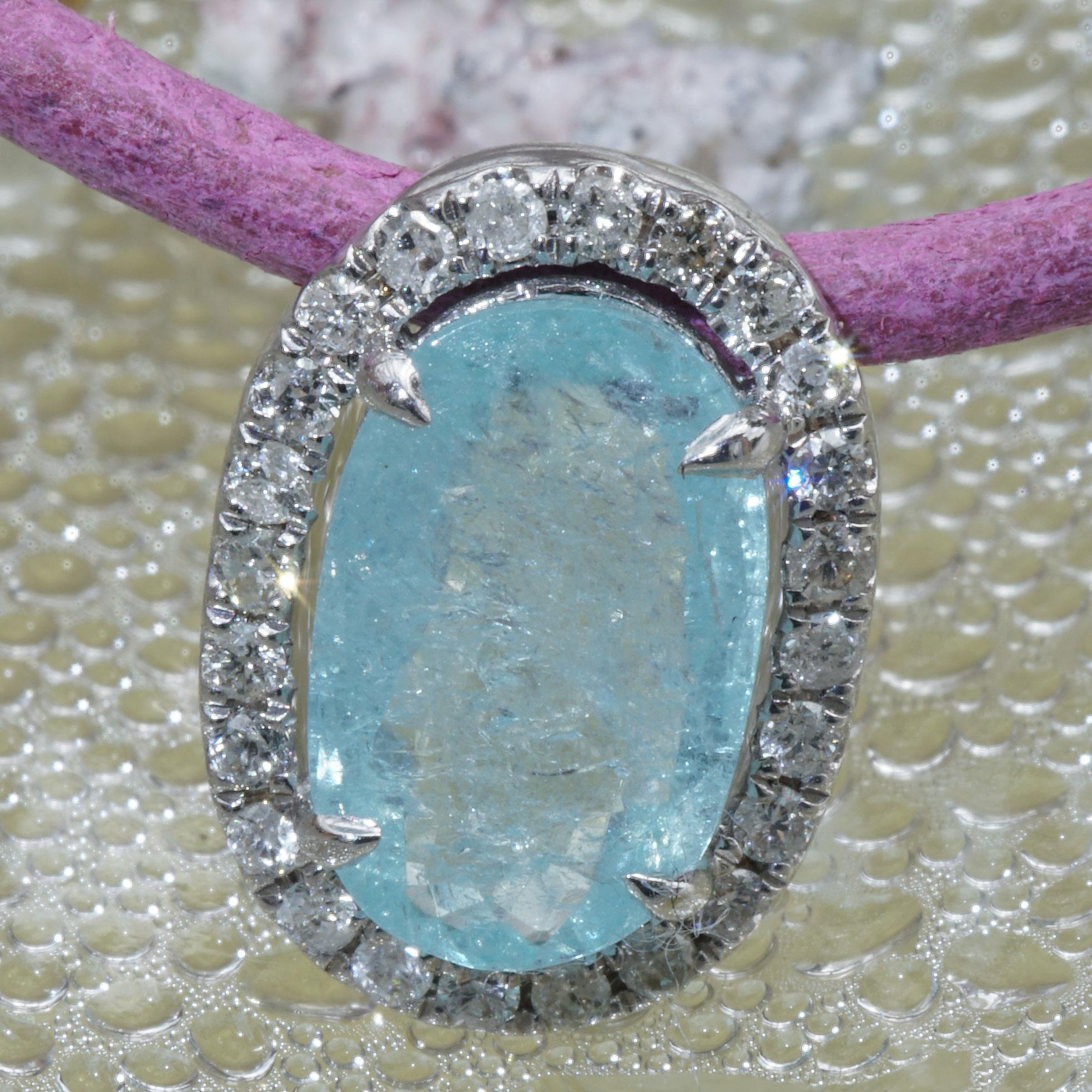 Paraiba Tourmalin Brilliant Pendant 1.75 ct 0.20 ct Swimmingpool Bluegreen For Sale 5