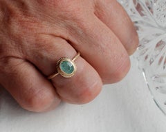 Paraiba Tourmaline 14k Gold Ring with Muse Figure by Franny E
