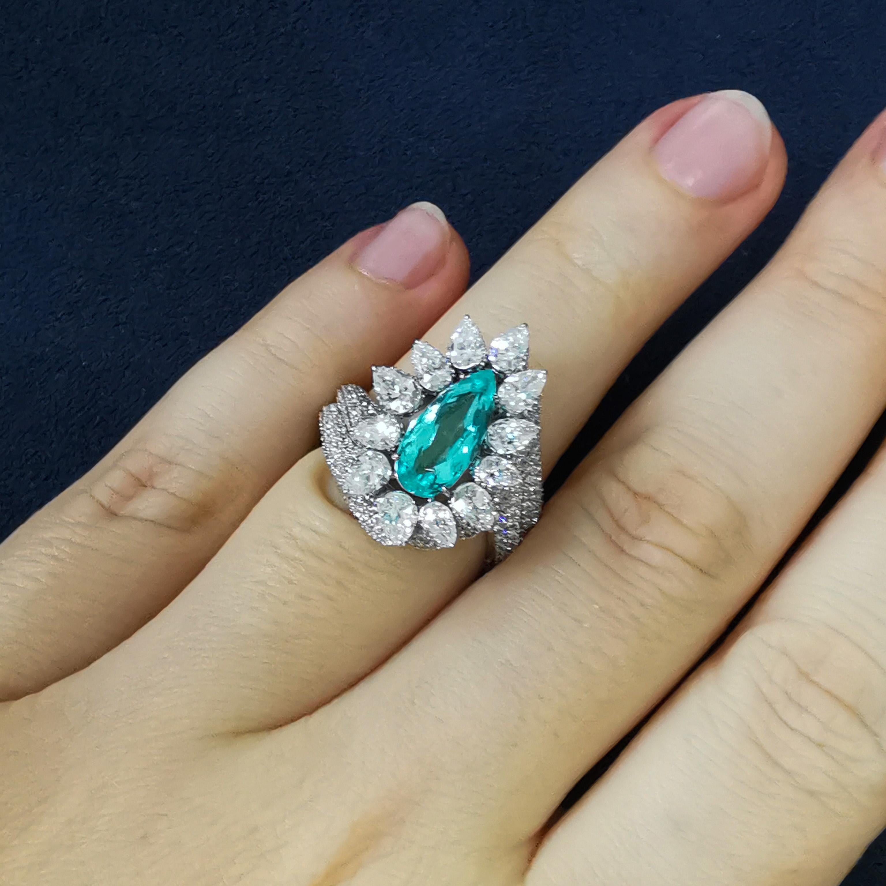Paraiba Tourmaline 1.76 Carat Diamond 18 Karat White Gold High Jewellry Ring In New Condition For Sale In Bangkok, TH
