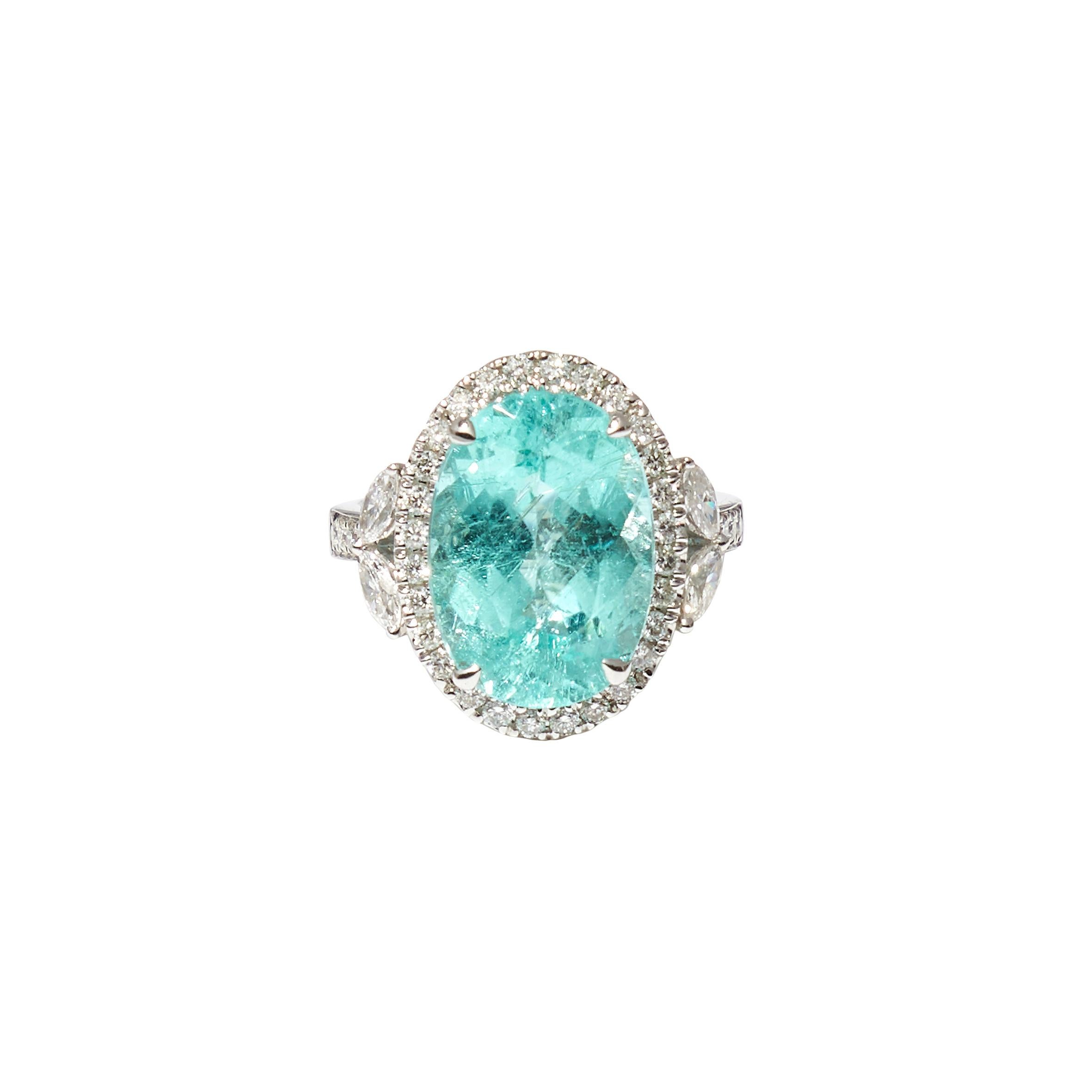 Oval Cut Paraiba Tourmaline 18 karat white gold 8carats one-of-a-kind For Sale
