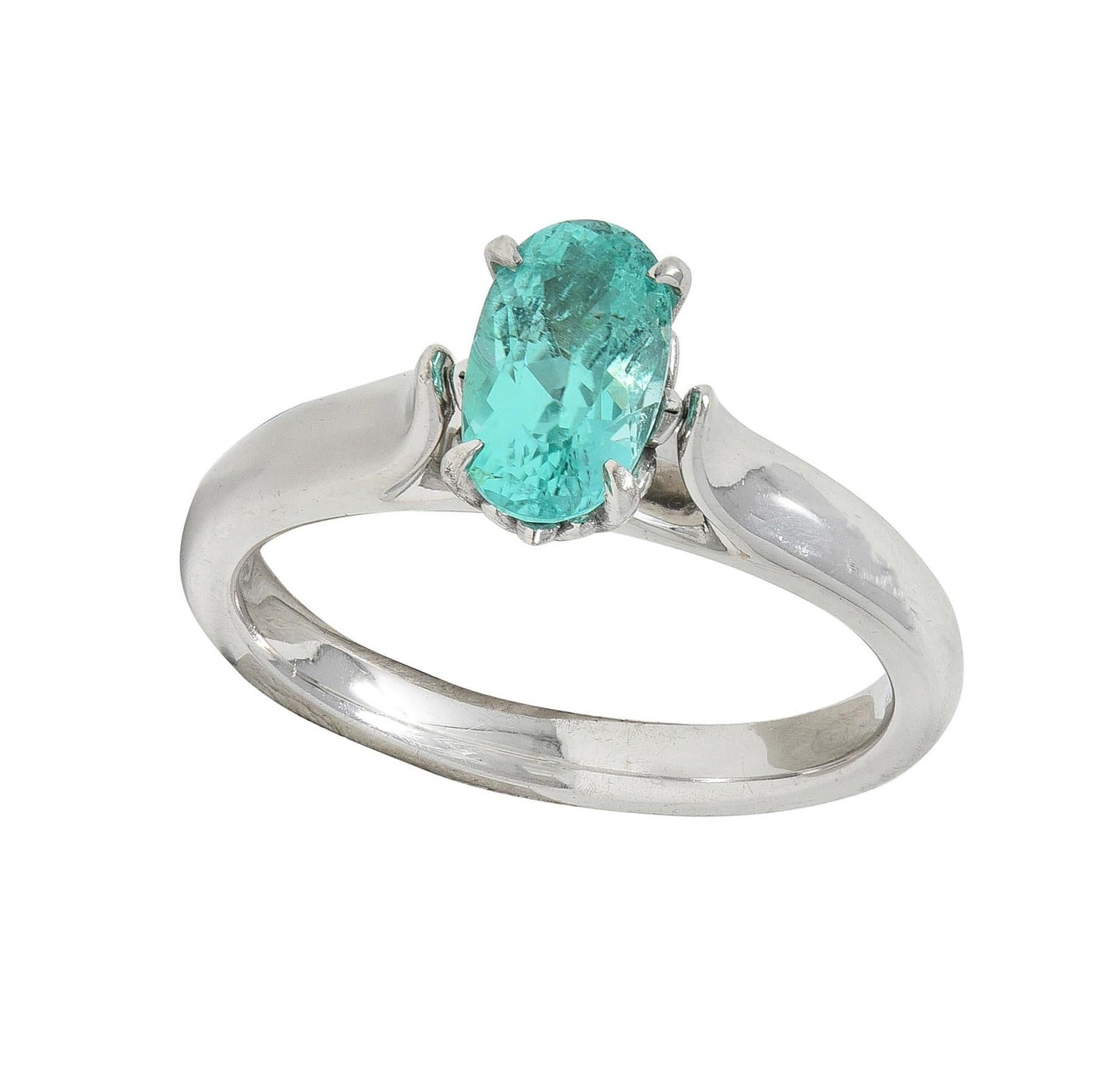 Paraiba Tourmaline 18 Karat White Gold Solitaire Gemstone Ring GIA For Sale 5