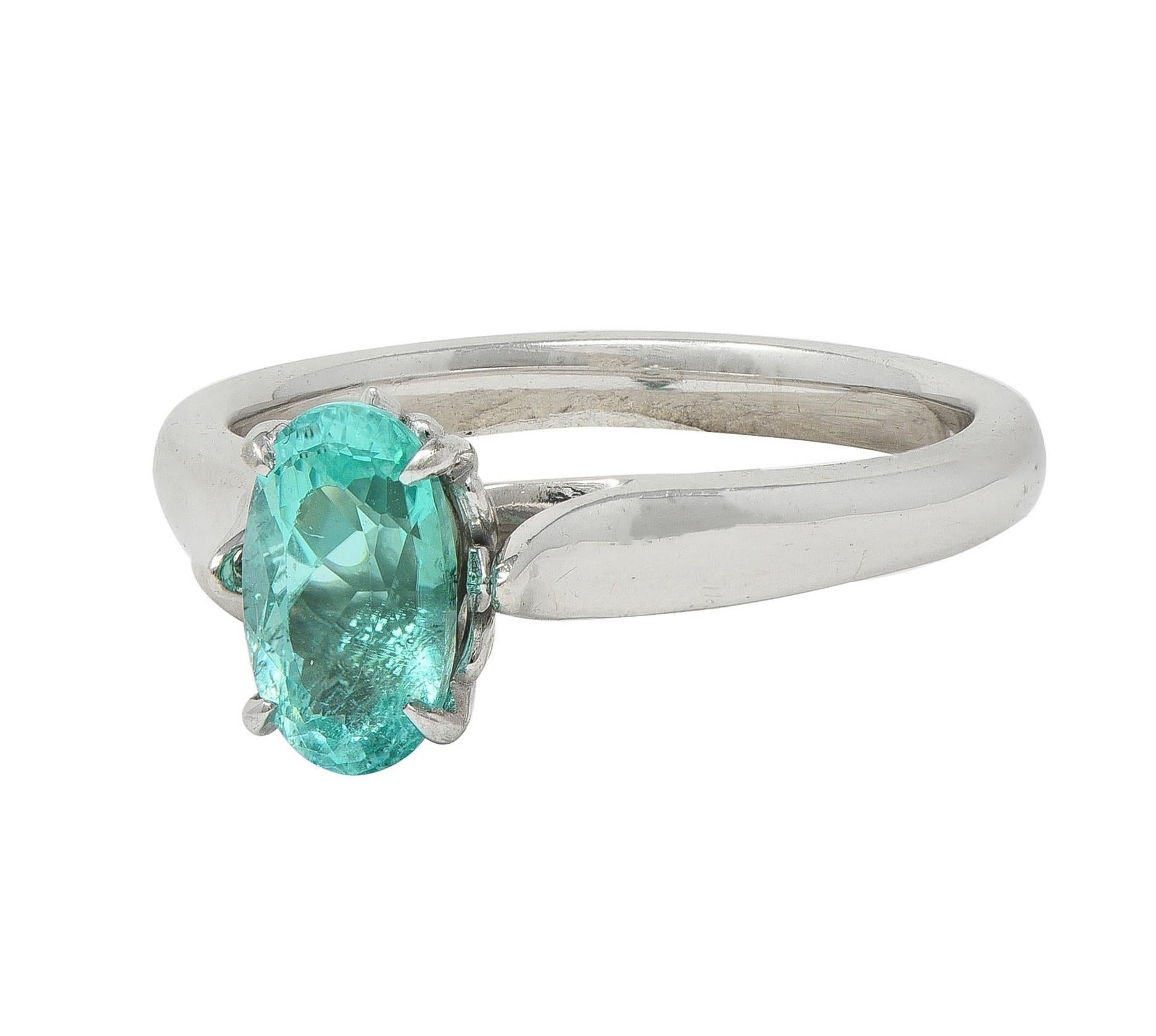 Paraiba Tourmaline 18 Karat White Gold Solitaire Gemstone Ring GIA For Sale 2