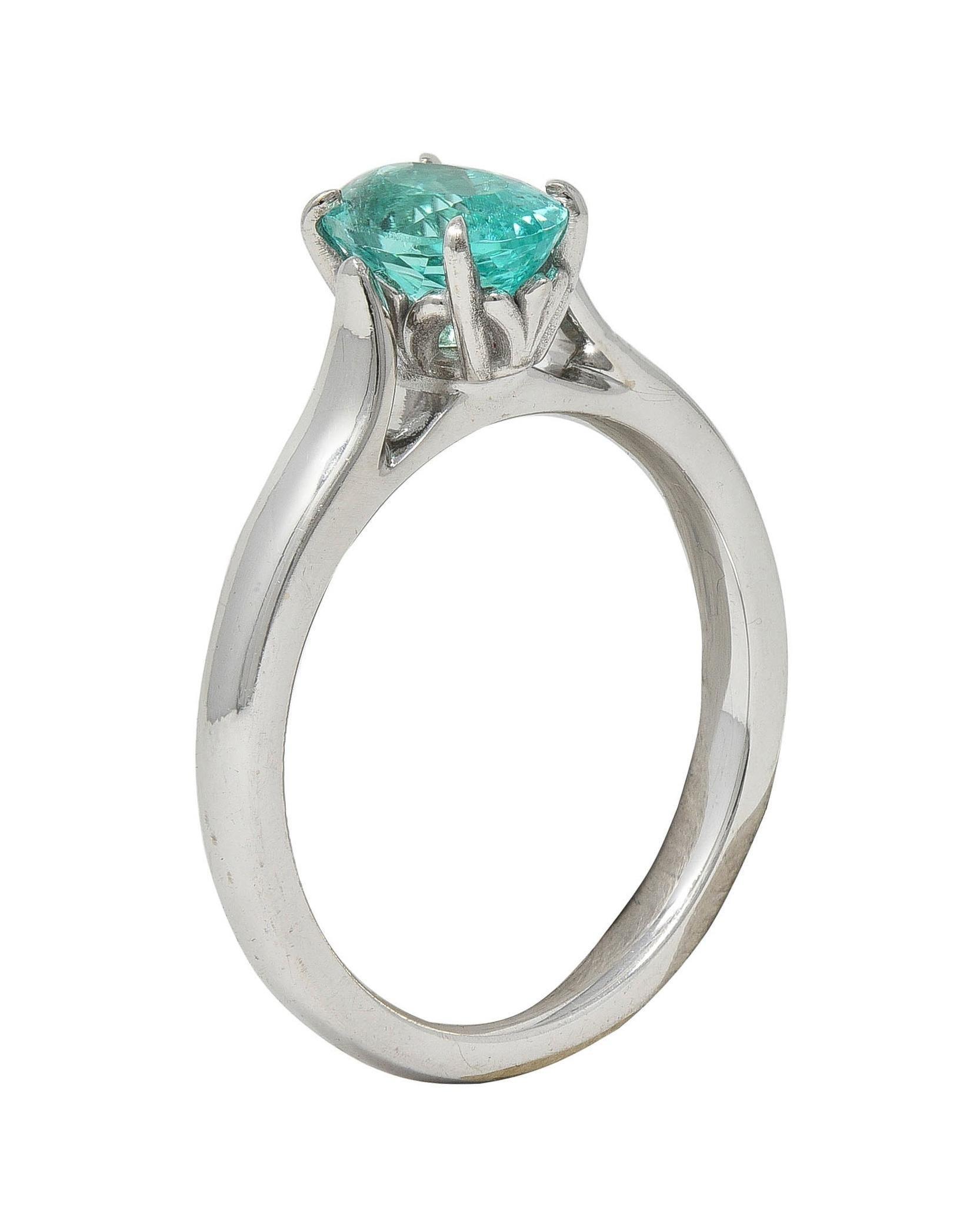 Paraiba Tourmaline 18 Karat White Gold Solitaire Gemstone Ring GIA For Sale 3