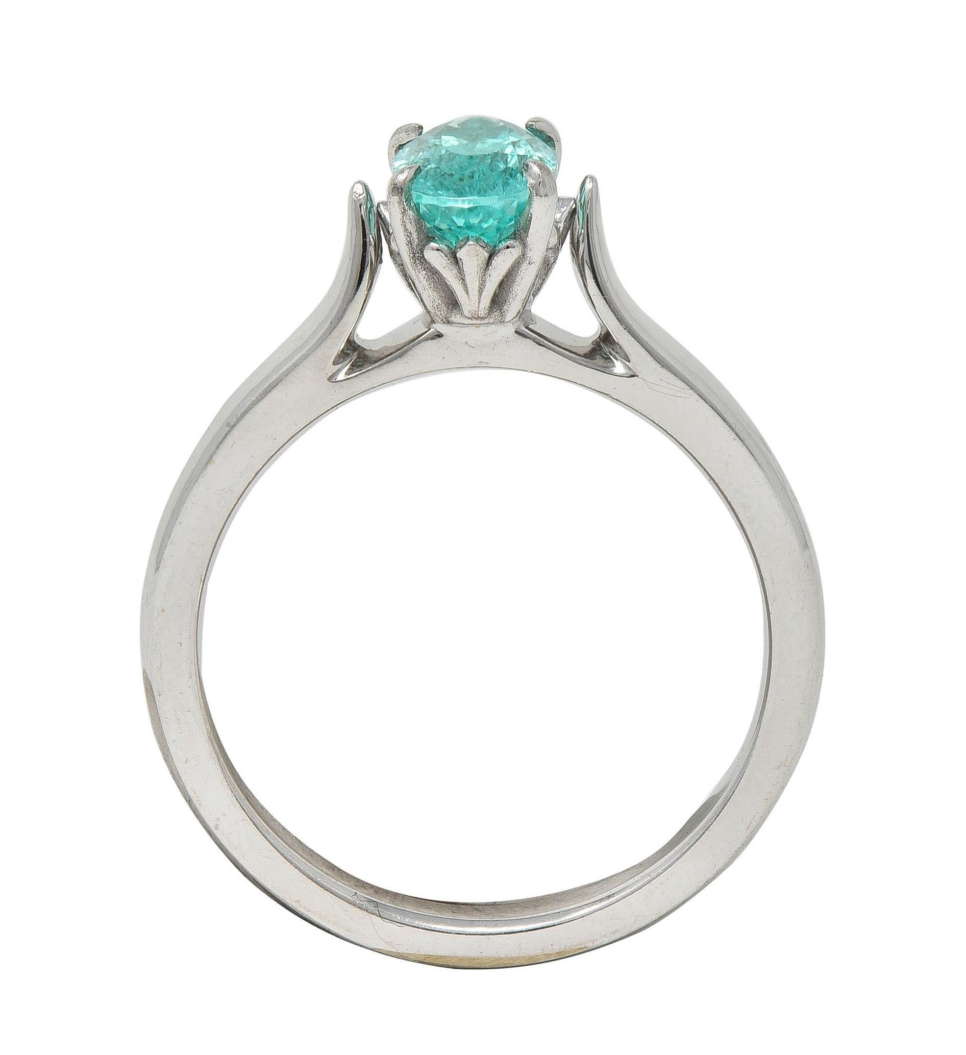 Paraiba Tourmaline 18 Karat White Gold Solitaire Gemstone Ring GIA For Sale 4