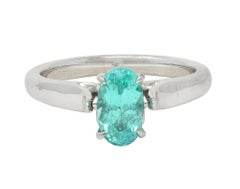 Paraiba Tourmaline 18 Karat White Gold Solitaire Gemstone Ring GIA
