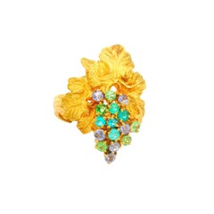 Paraiba Tourmaline 18k Yellow Gold Grape-Leaf Ring