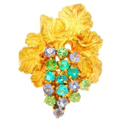 Paraiba Turmalin 18k Gelbgold Traubenblattring mit Traubenblatt