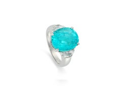 Paraiba Tourmaline 6.78ct & Half Moon Diamond Platinum Cocktail Ring