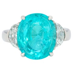 Paraiba Tourmaline 6.78ct & Half Moon Diamond Platinum Cocktail Ring