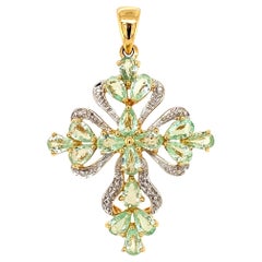 Paraiba Tourmaline and Diamond Gold Cross Pendant