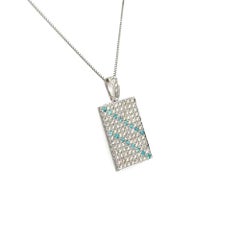 Paraiba Tourmaline and Diamond Gold Dog Tag Vintage Pendant Necklace