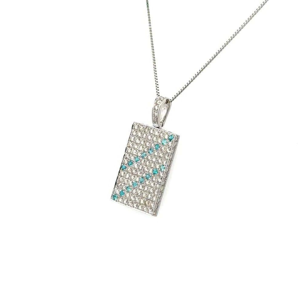 Round Cut Paraiba Tourmaline and Diamond Gold Dog Tag Vintage Pendant Necklace For Sale