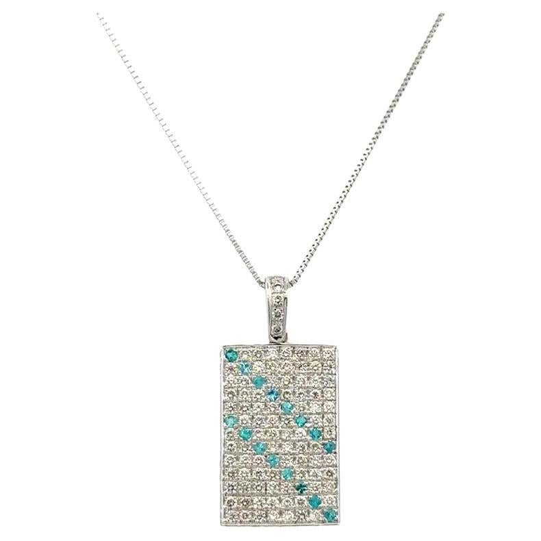 Paraiba Tourmaline and Diamond Gold Dog Tag Vintage Pendant Necklace