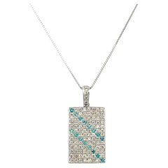 Paraiba Tourmaline and Diamond Gold Dog Tag Vintage Pendant Necklace
