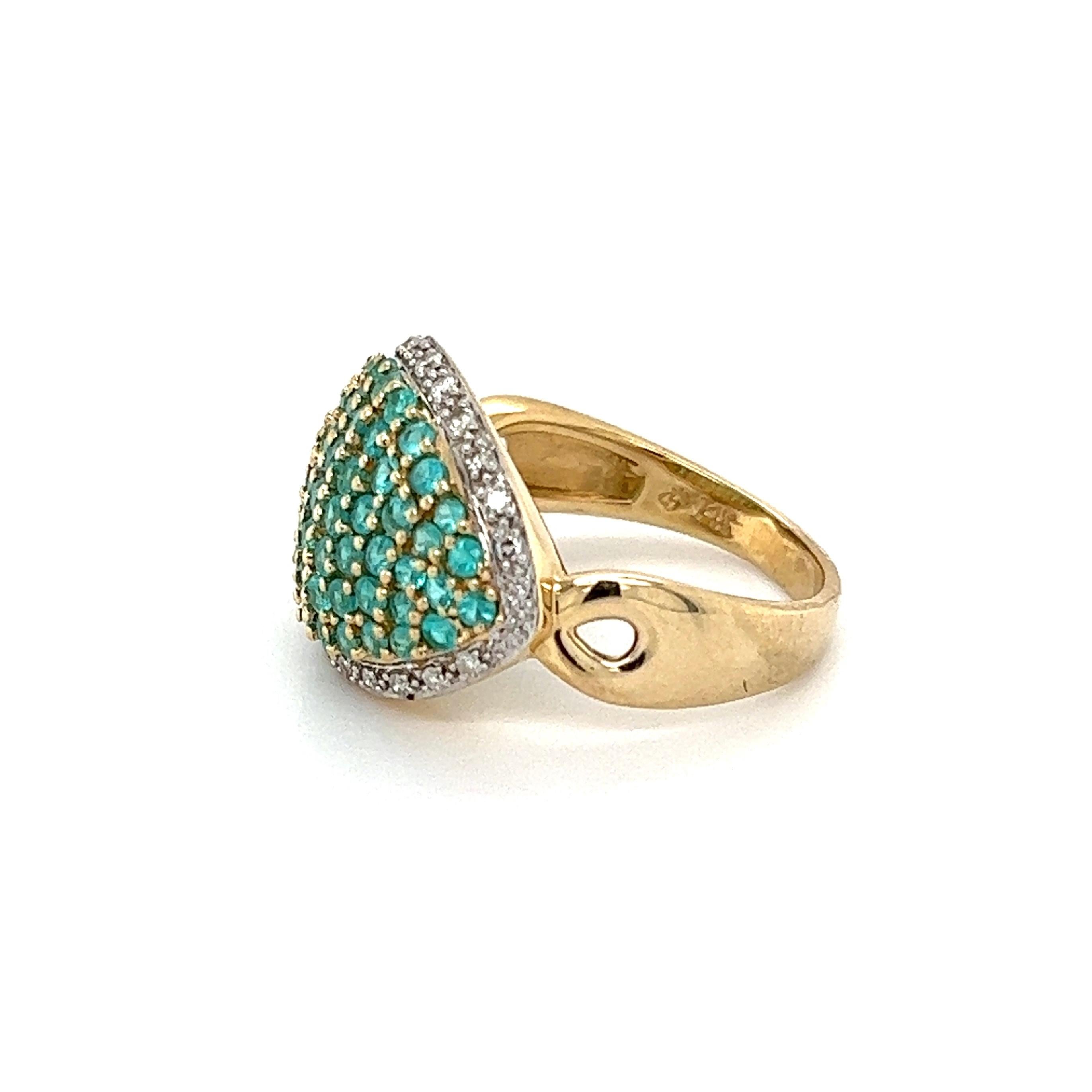 Mixed Cut Paraiba Tourmaline and Diamond Gold Dome Ring