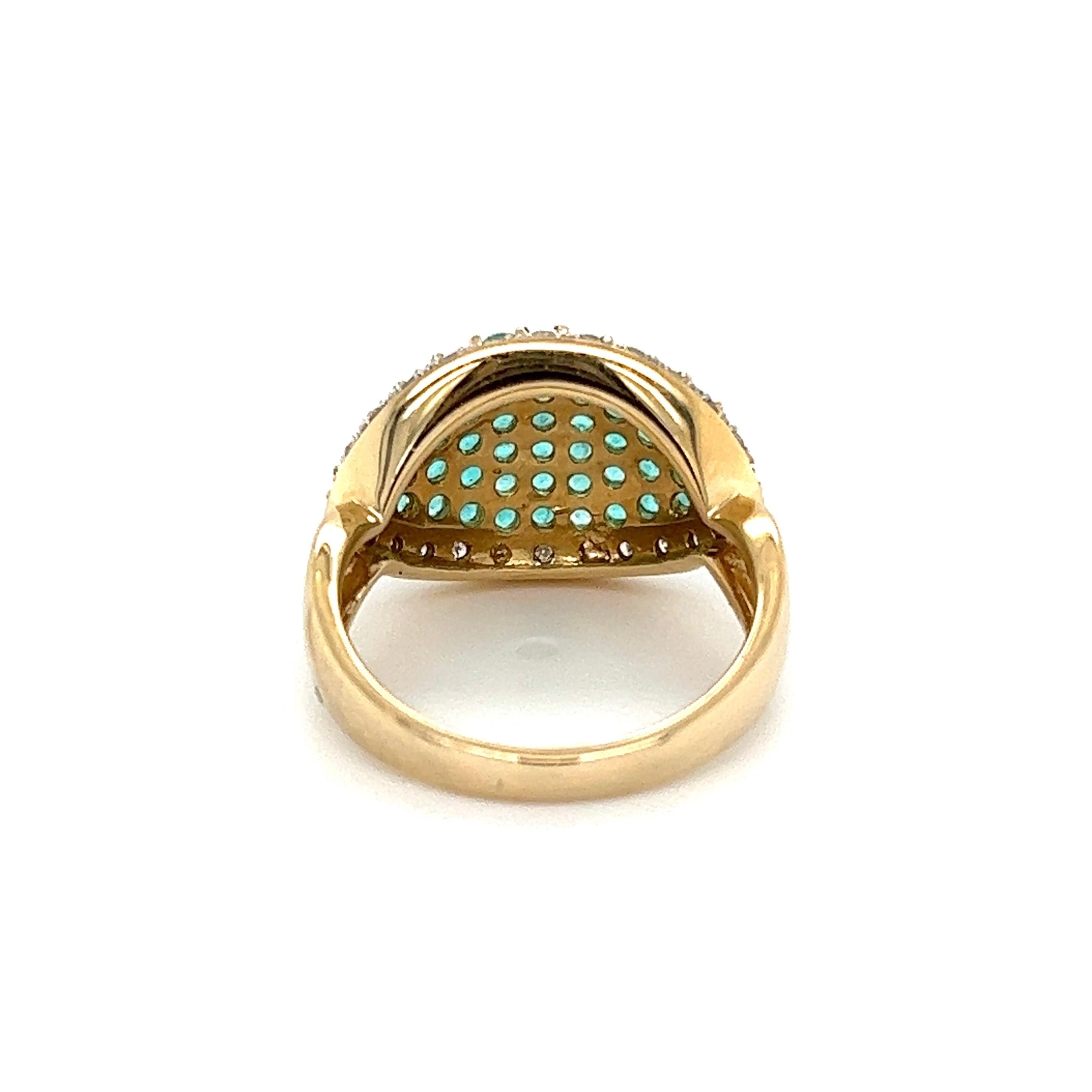 Paraiba Tourmaline and Diamond Gold Dome Ring In Excellent Condition In Montreal, QC
