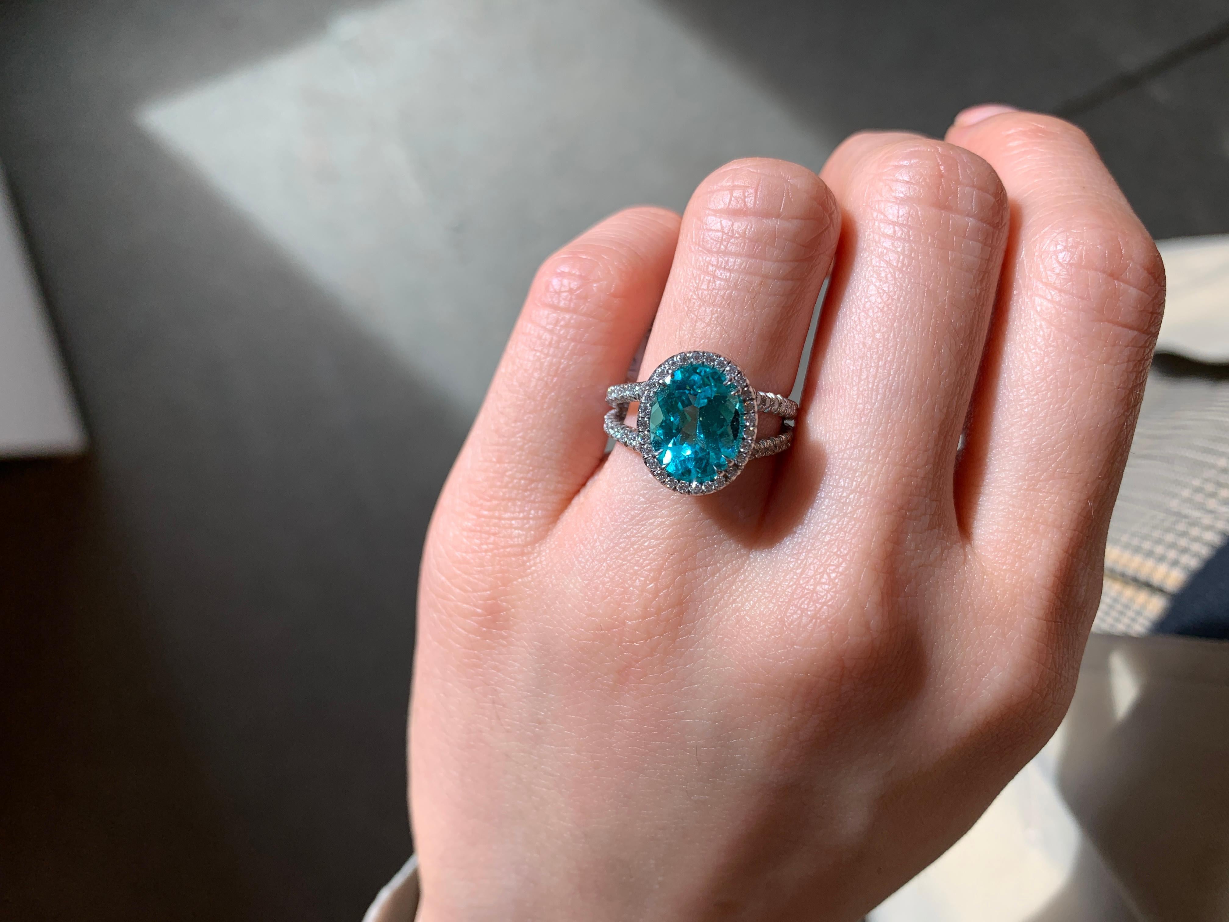 Oval Mozambique Paraiba Tourmaline and Diamond Halo Platinum Ring 1