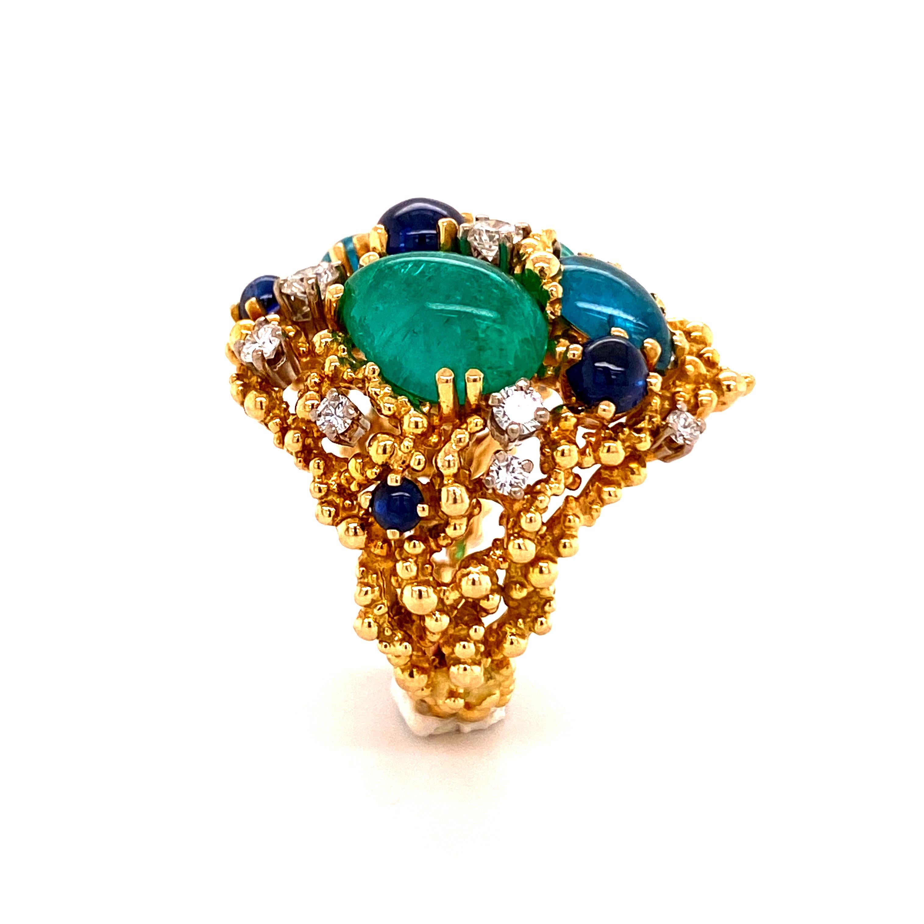 Artist Paraiba Tourmaline and Diamond Ring by Gilbert Albert in 18 Karat Yellow Gold