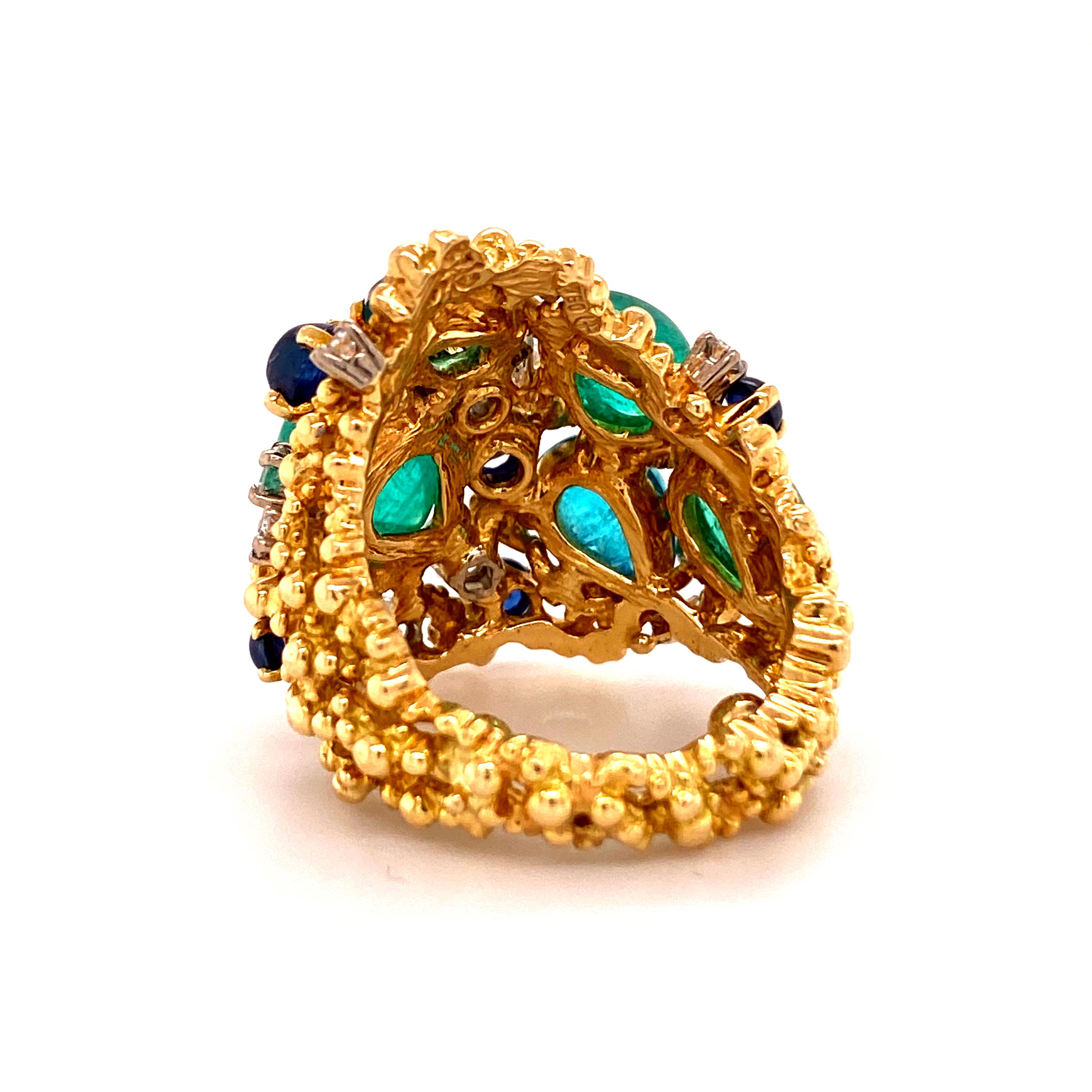 Women's or Men's Paraiba Tourmaline and Diamond Ring by Gilbert Albert in 18 Karat Yellow Gold