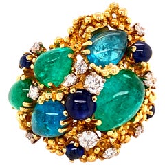 Paraiba Tourmaline and Diamond Ring by Gilbert Albert in 18 Karat Yellow Gold