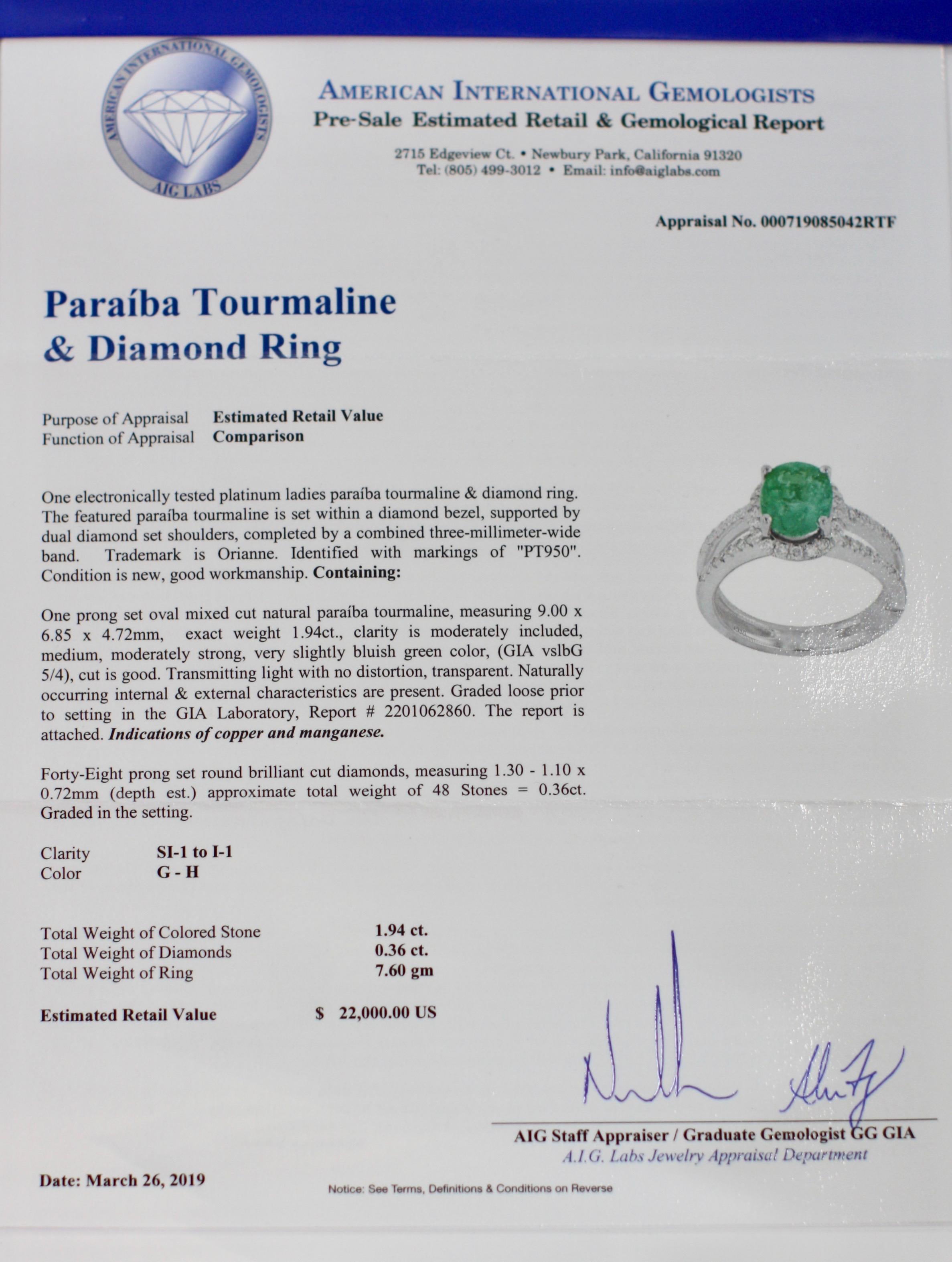 Paraiba Tourmaline and Diamond Ring 6