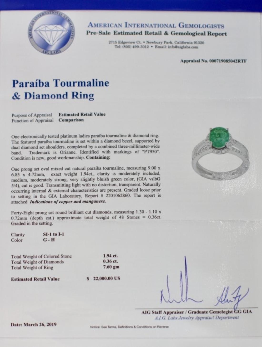 Women's or Men's Paraiba Tourmaline and Diamond Ring