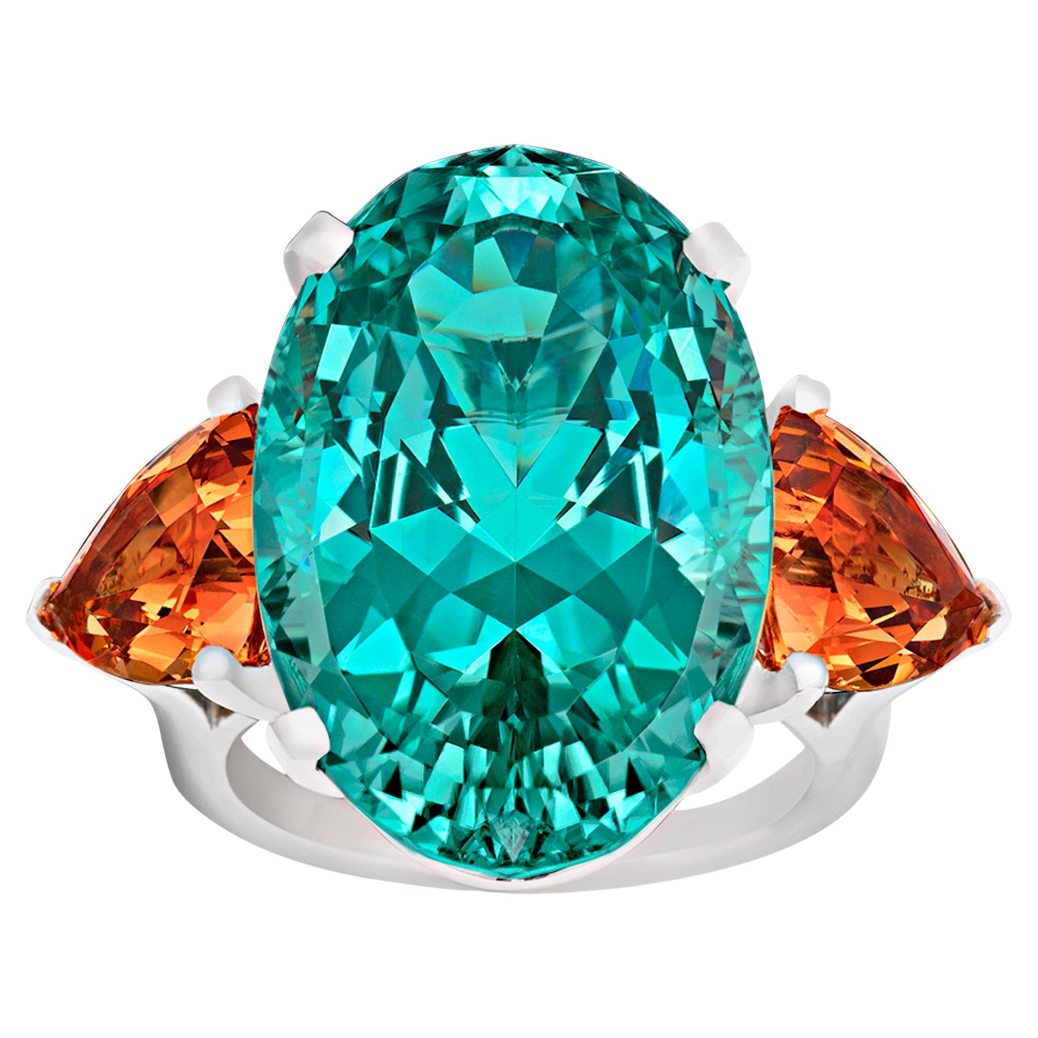 Paraiba Tourmaline and Mandarin Garnet Ring