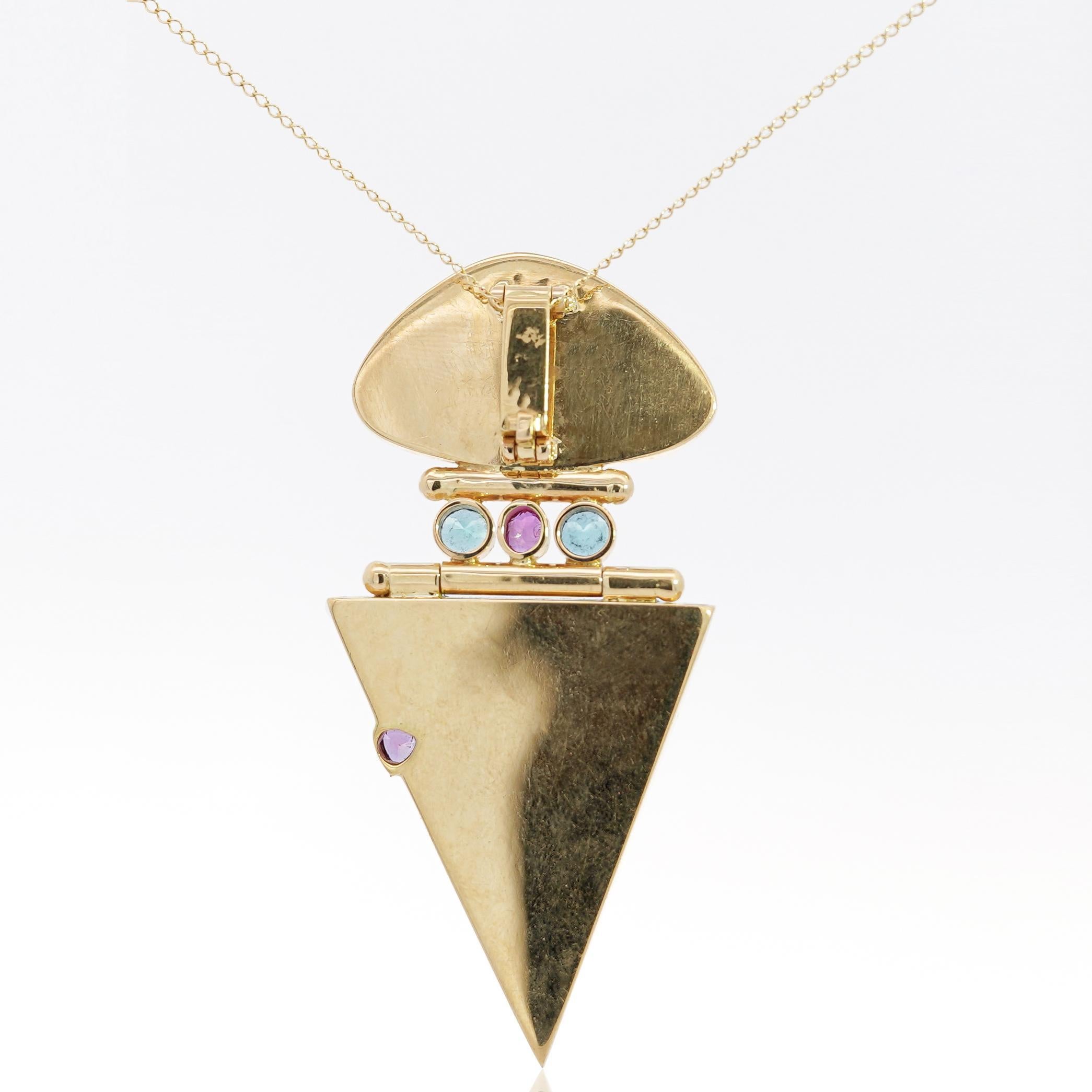 Trapezoid Cut Paraiba Tourmaline and Onyx in 14K Retro Drop Pendant Necklace For Sale