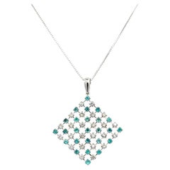 Paraiba Tourmaline and RBC Diamond Gold Lacy Vintage Pendant Necklace