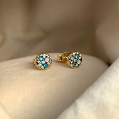 Paraiba Turmalin Australischer Opal Weißer Diamant Ohrstecker