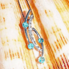 Paraiba Turmalin Brillant-Anhänger mit Kette 900 Platin blau Lagune Farben
