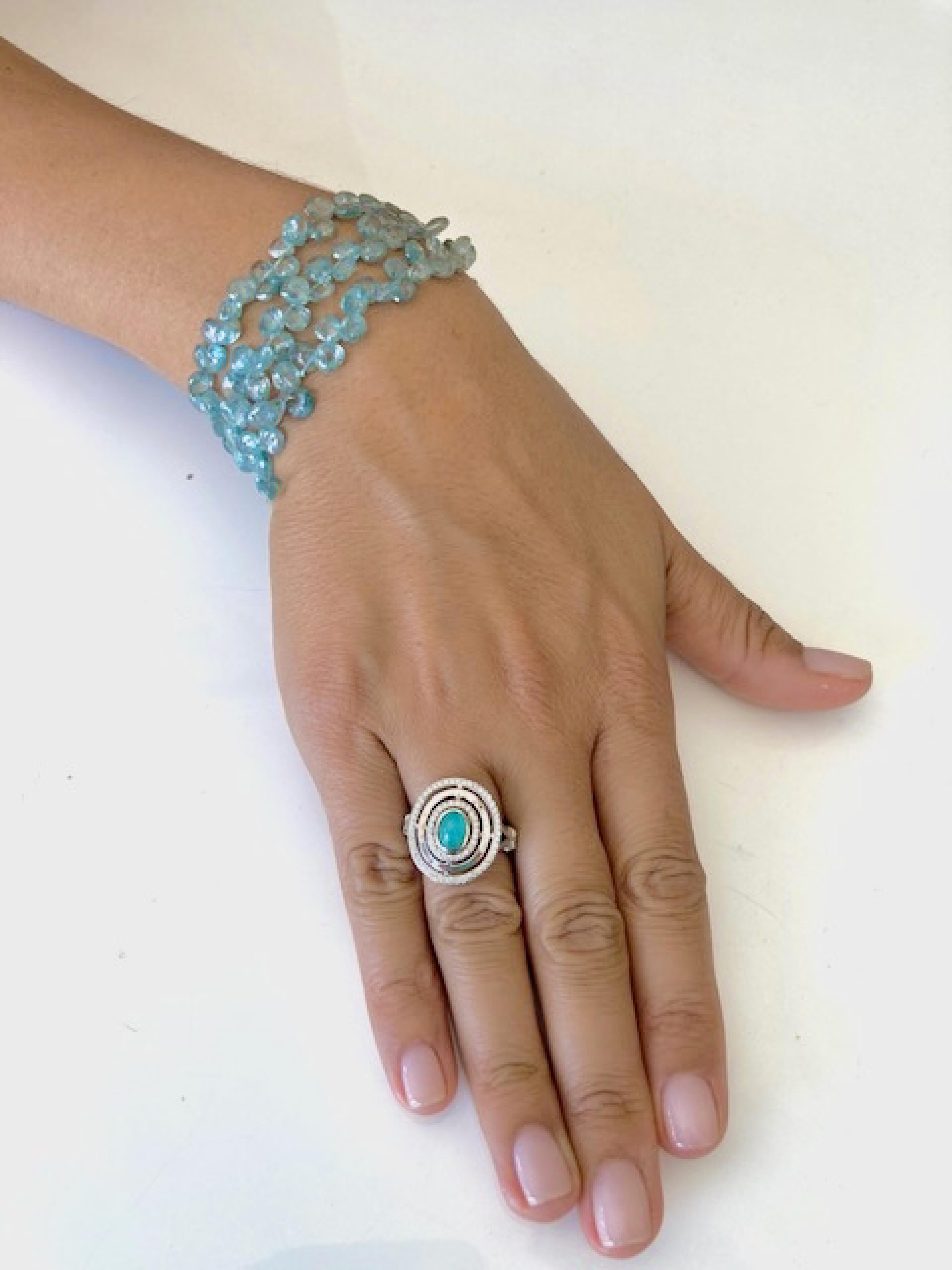 Paraiba Tourmaline Cabochon Diamond Ring In New Condition For Sale In Los Angeles, CA