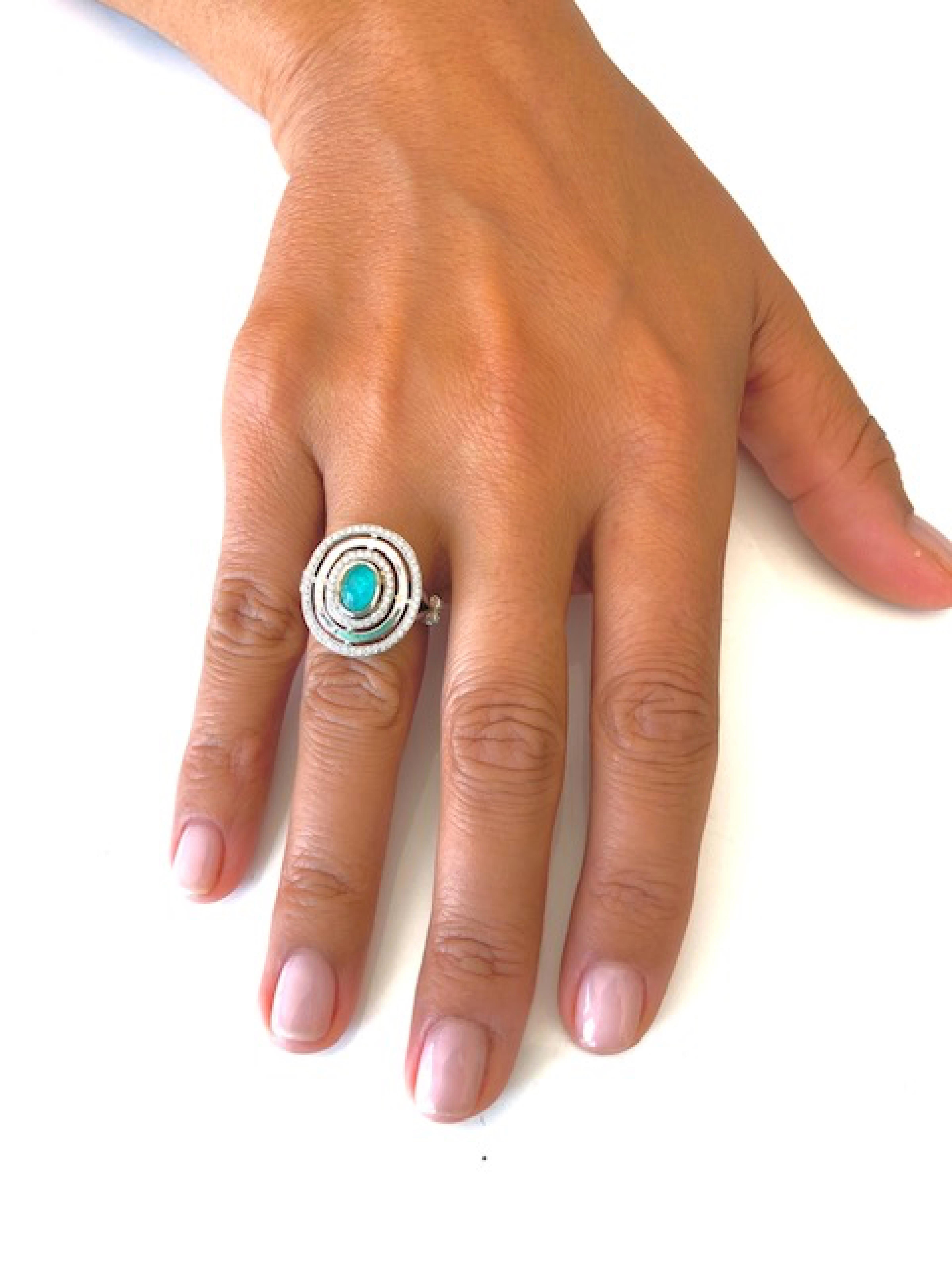Women's Paraiba Tourmaline Cabochon Diamond Ring For Sale