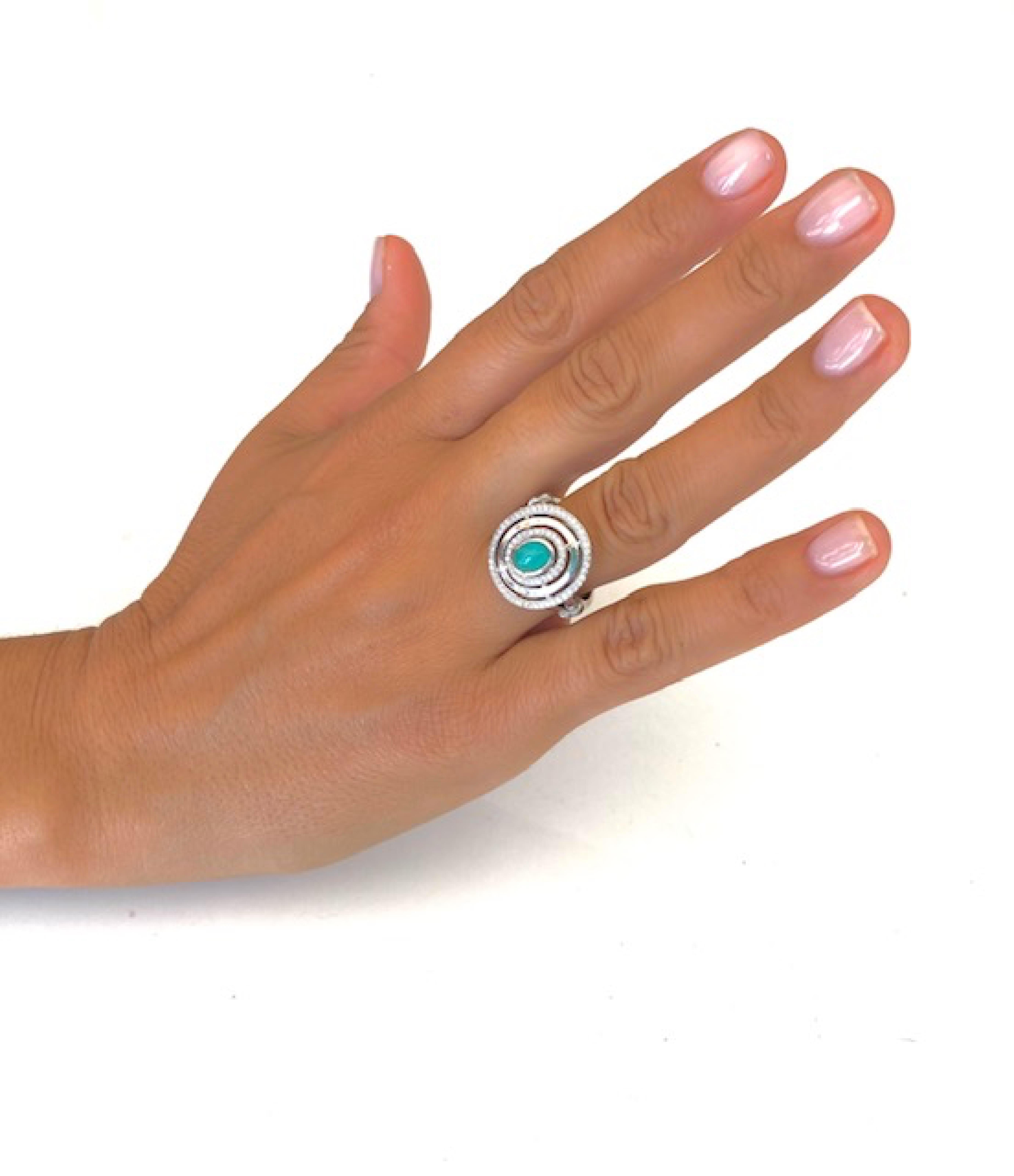 Paraiba Tourmaline Cabochon Diamond Ring For Sale 1