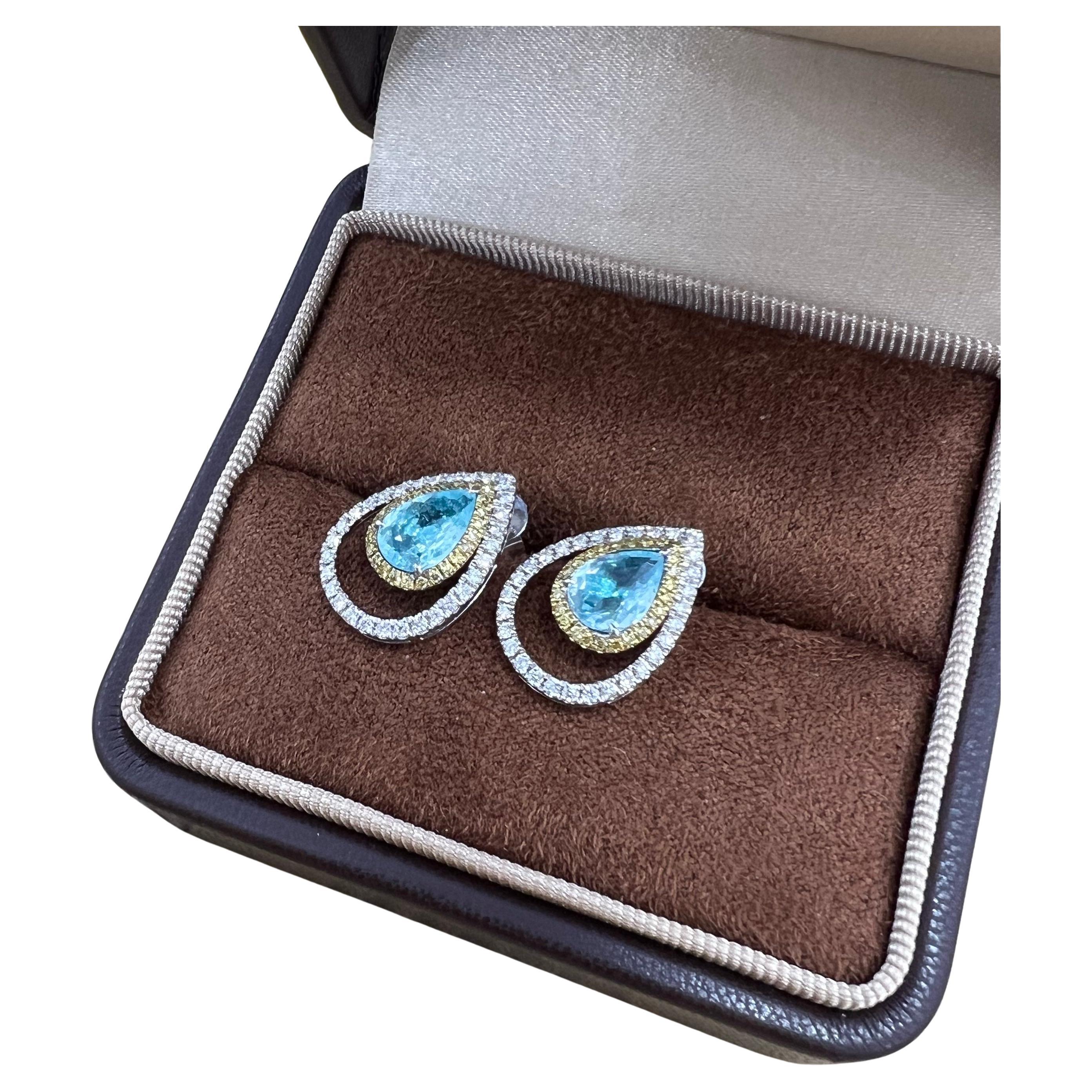 Paraiba Tourmaline Certified 18K gold Natural Diamonds Earrings For Sale